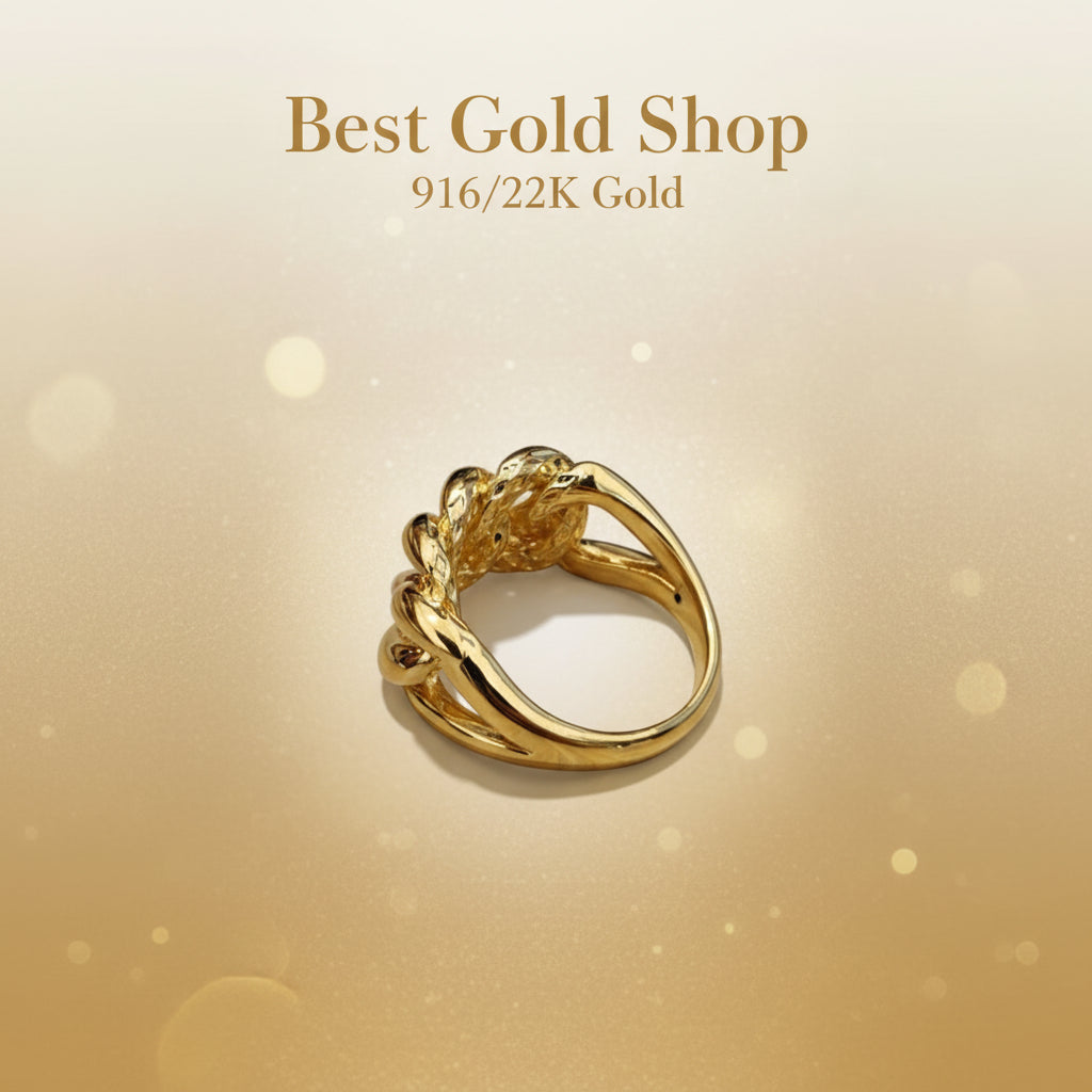 916 Gold (22K) Fishbone Bold Architectural Lightweight Series Ring for WomenRingsBest Gold Shop