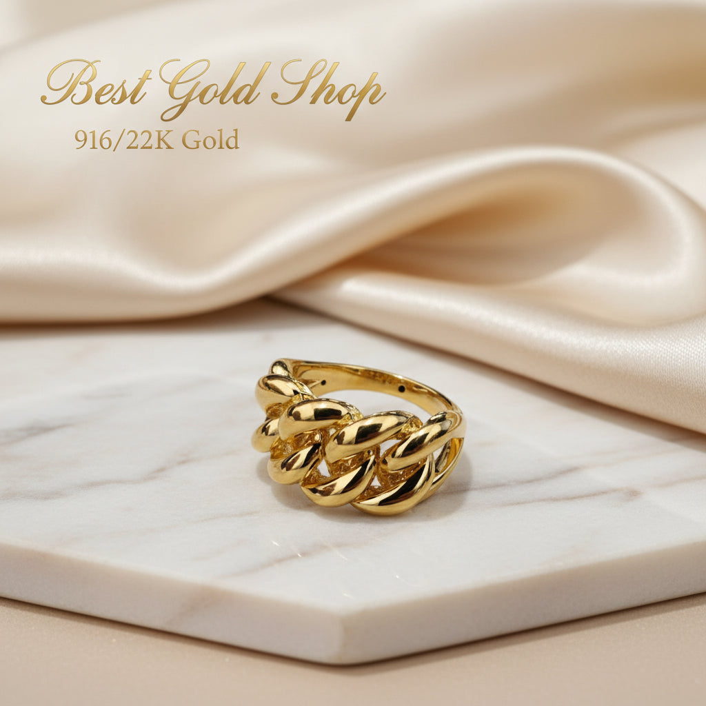 916 Gold (22K) Fishbone Bold Architectural Lightweight Series Ring for WomenRingsBest Gold Shop