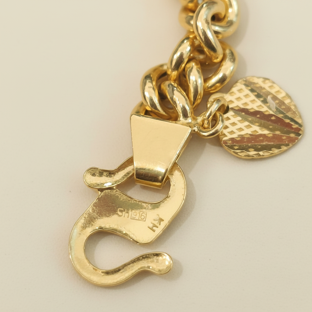 916 Gold Fishbone Tube Bracelet | Diamond-Cut 22K Gold Design