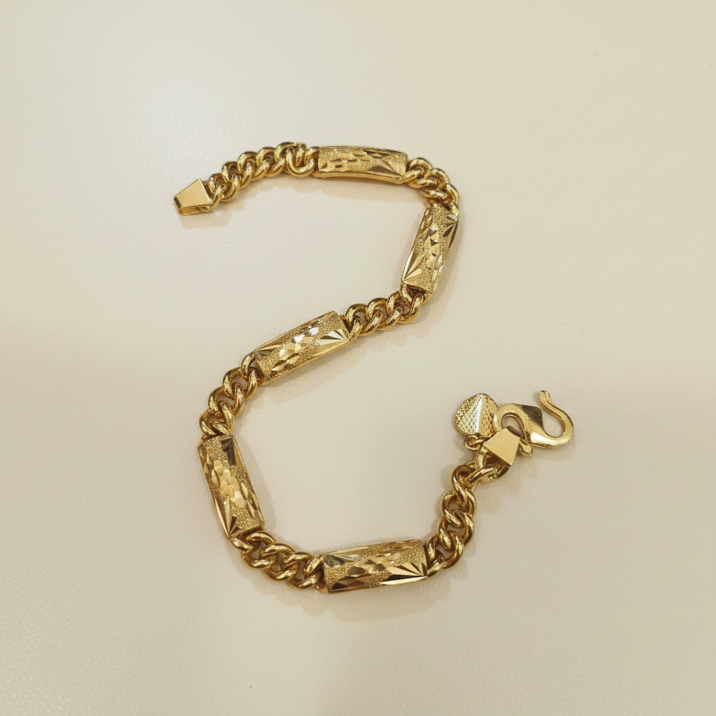 916 Gold Fishbone Tube Bracelet | Diamond-Cut 22K Gold Design