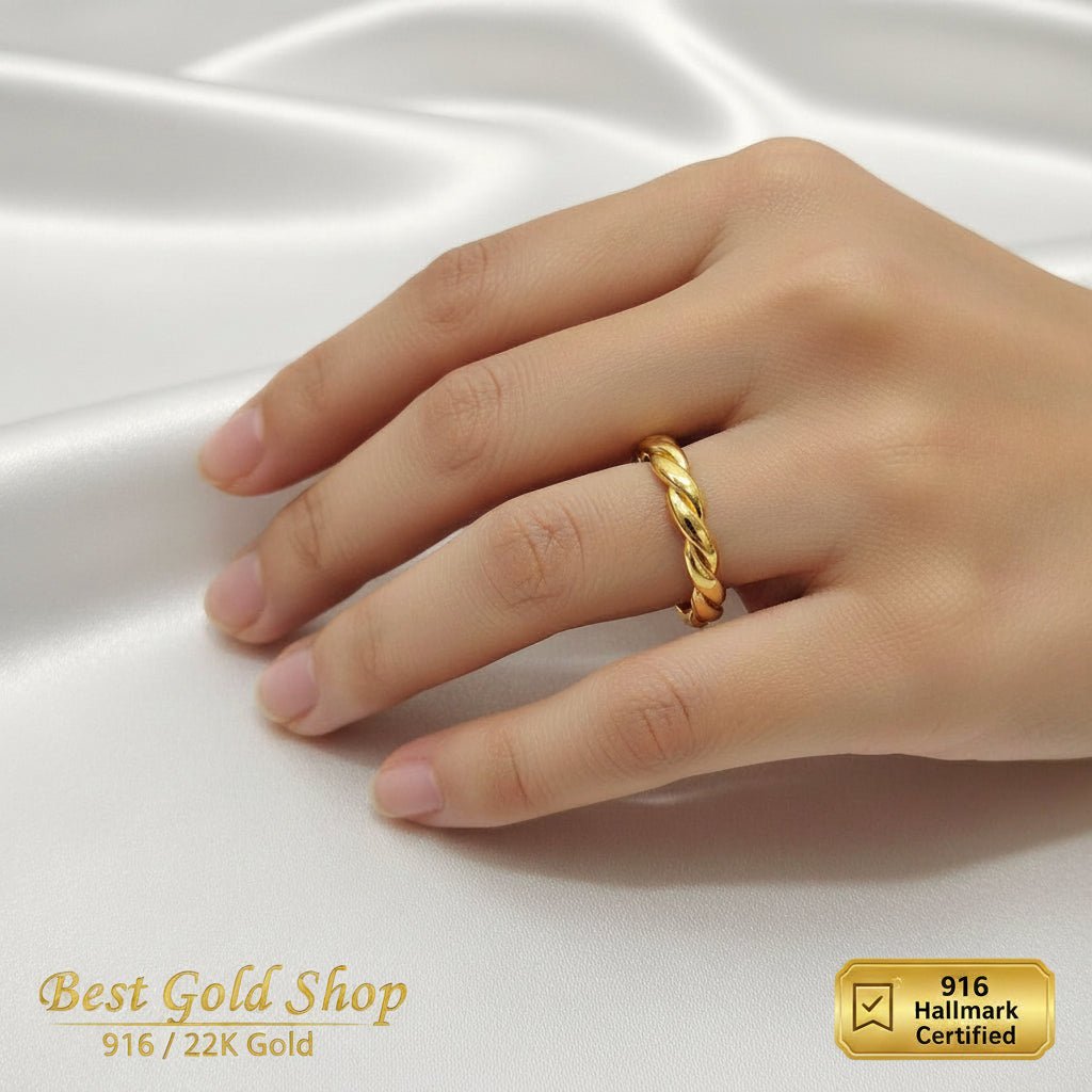 916 Gold Half Twisted Ring New Design Feather Light RingsRingsBest Gold Shop