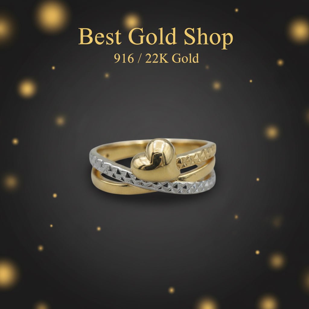 916 Gold Heart 2 Tone Ring Feather Light V1 - 22k gold 22k gold ring - Best Gold Shop