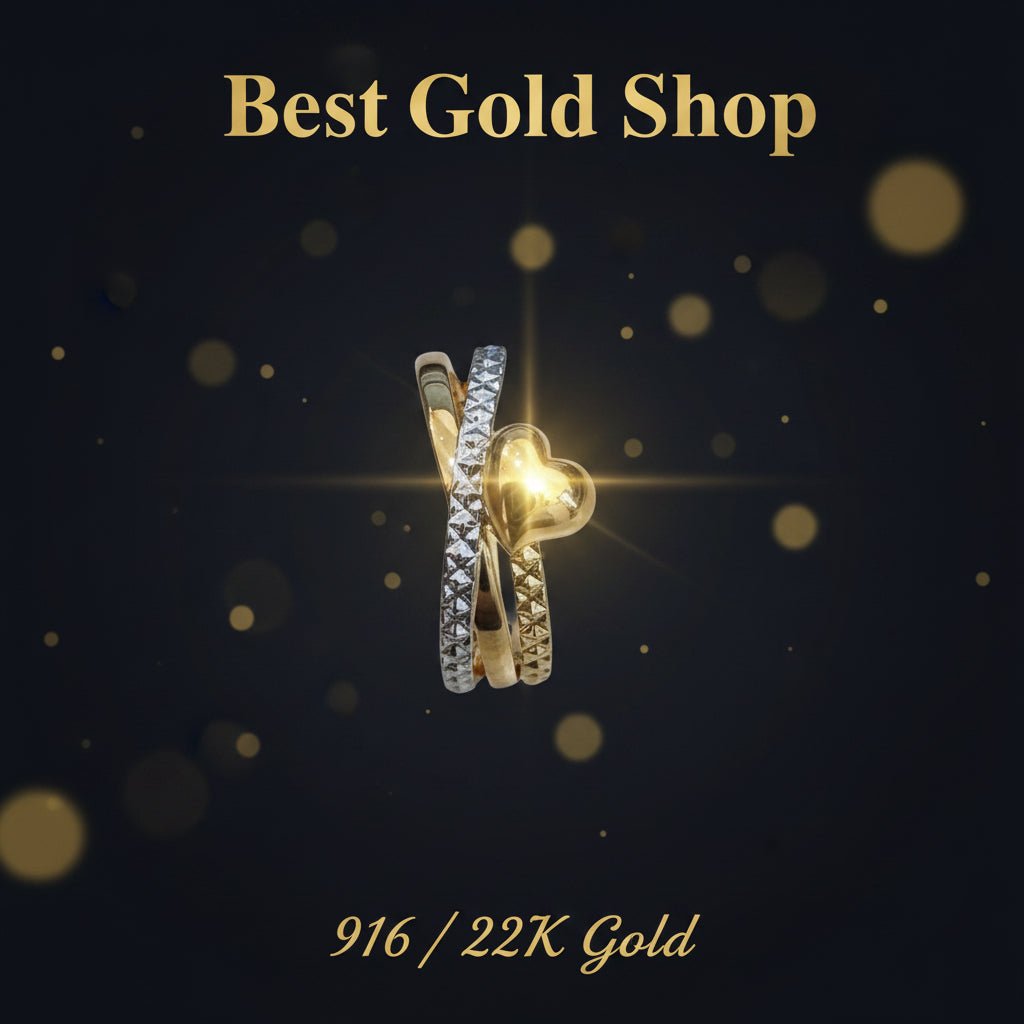 916 Gold Heart 2 Tone Ring Feather Light V1 - 22k gold 22k gold ring - Best Gold Shop