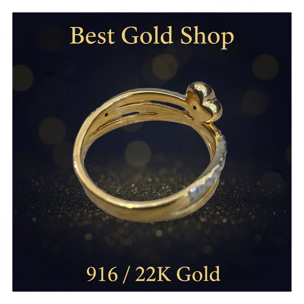 916 Gold Heart 2 Tone Ring Feather Light V1 - 22k gold 22k gold ring - Best Gold Shop