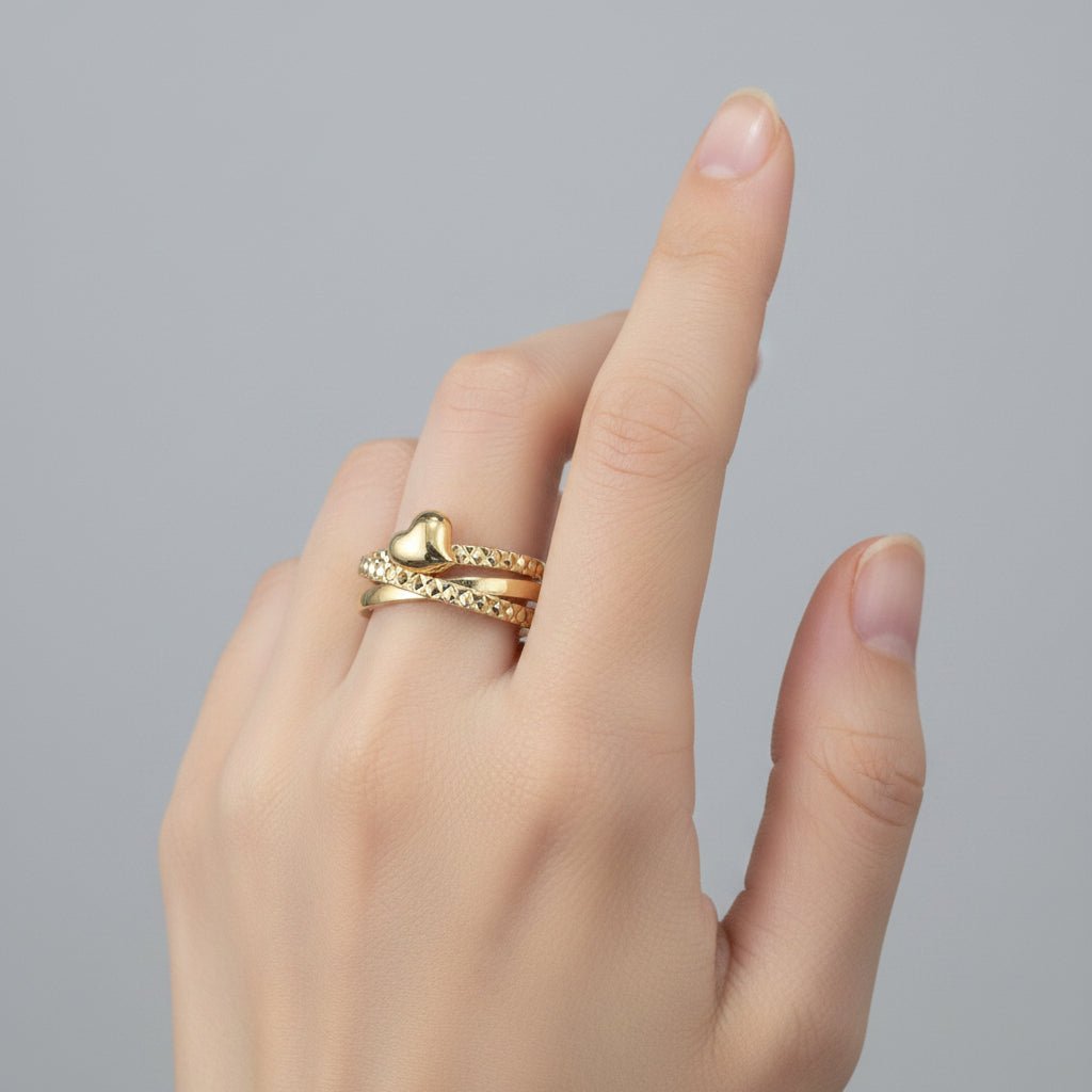 916 Gold Heart Ring V1 Feather Light - 22k gold 22k gold ring - Best Gold Shop