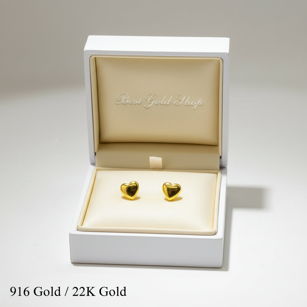 916 Gold Heart Smooth Finish Earring Petite sizeEarringsBest Gold Shop