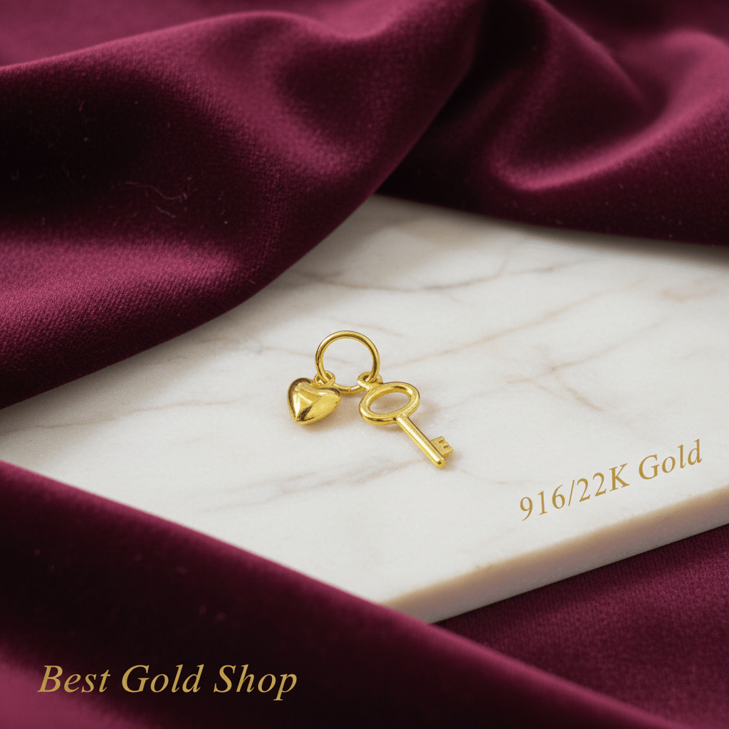 916 Gold (22K) Heart With Key Pendant small and cute Charm/Pendant for WomenCharms & PendantsBest Gold Shop