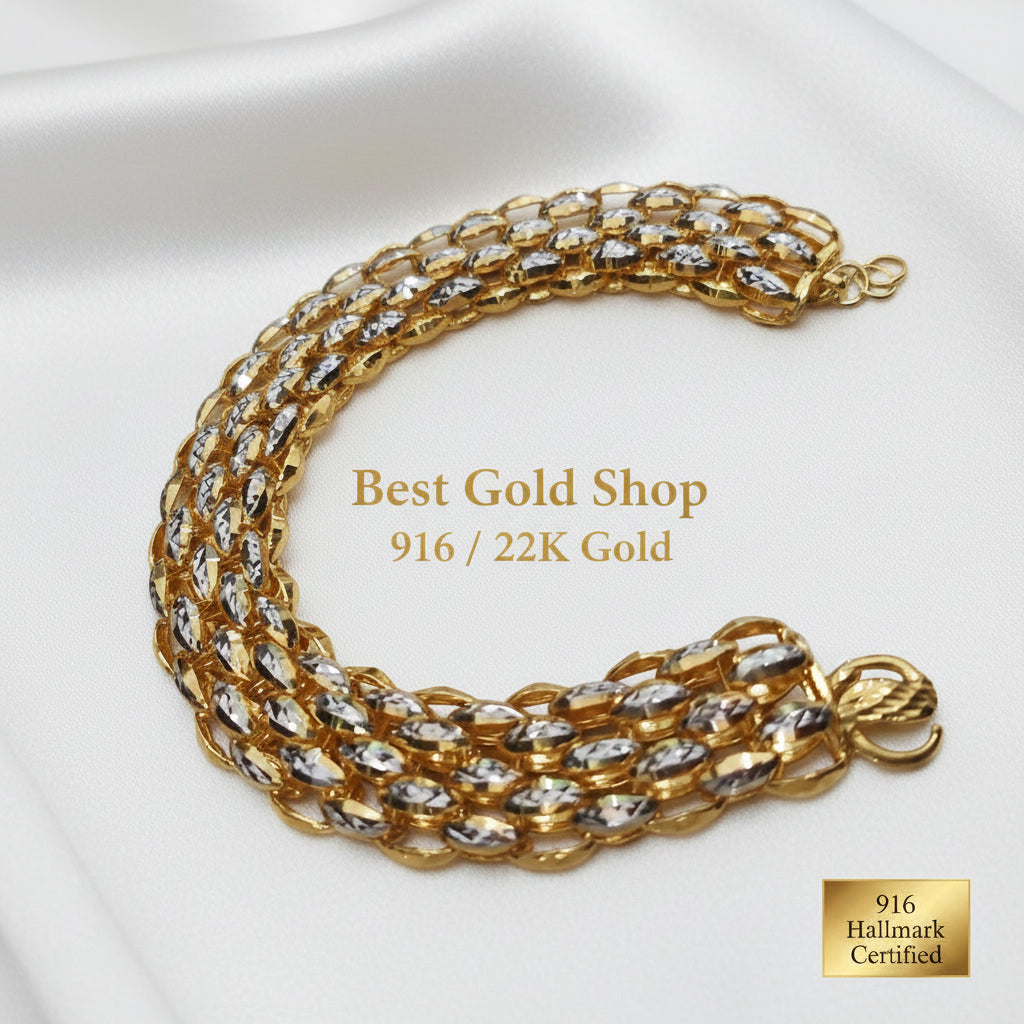 Full-circle view of the 916 gold heavyweight Fancy bracelet