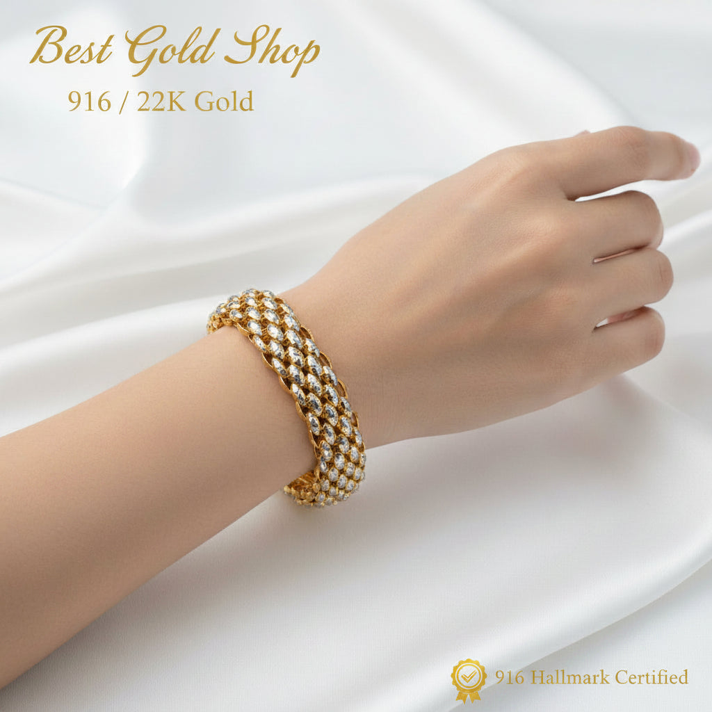 916 gold heavyweight Fancy bracelet worn on the wrist