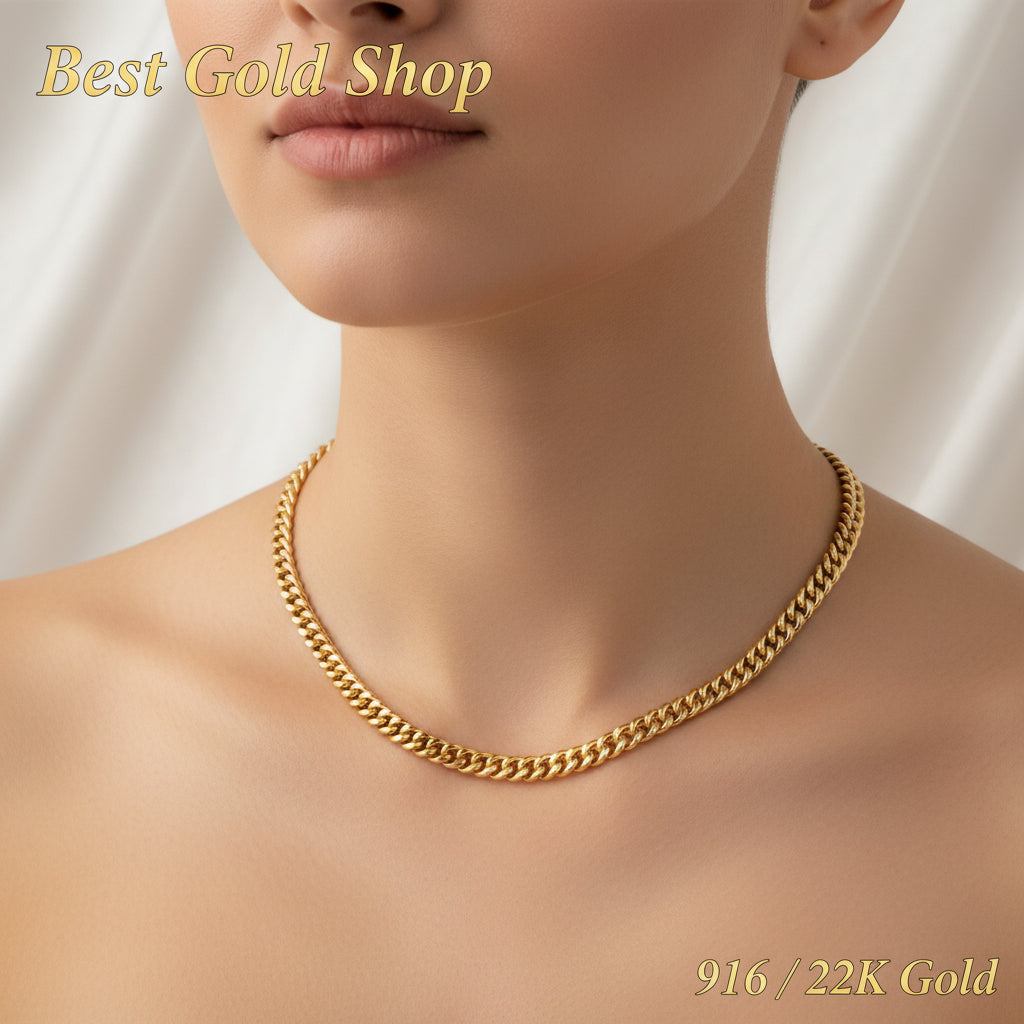 916 gold hollow fishbone chain angled view