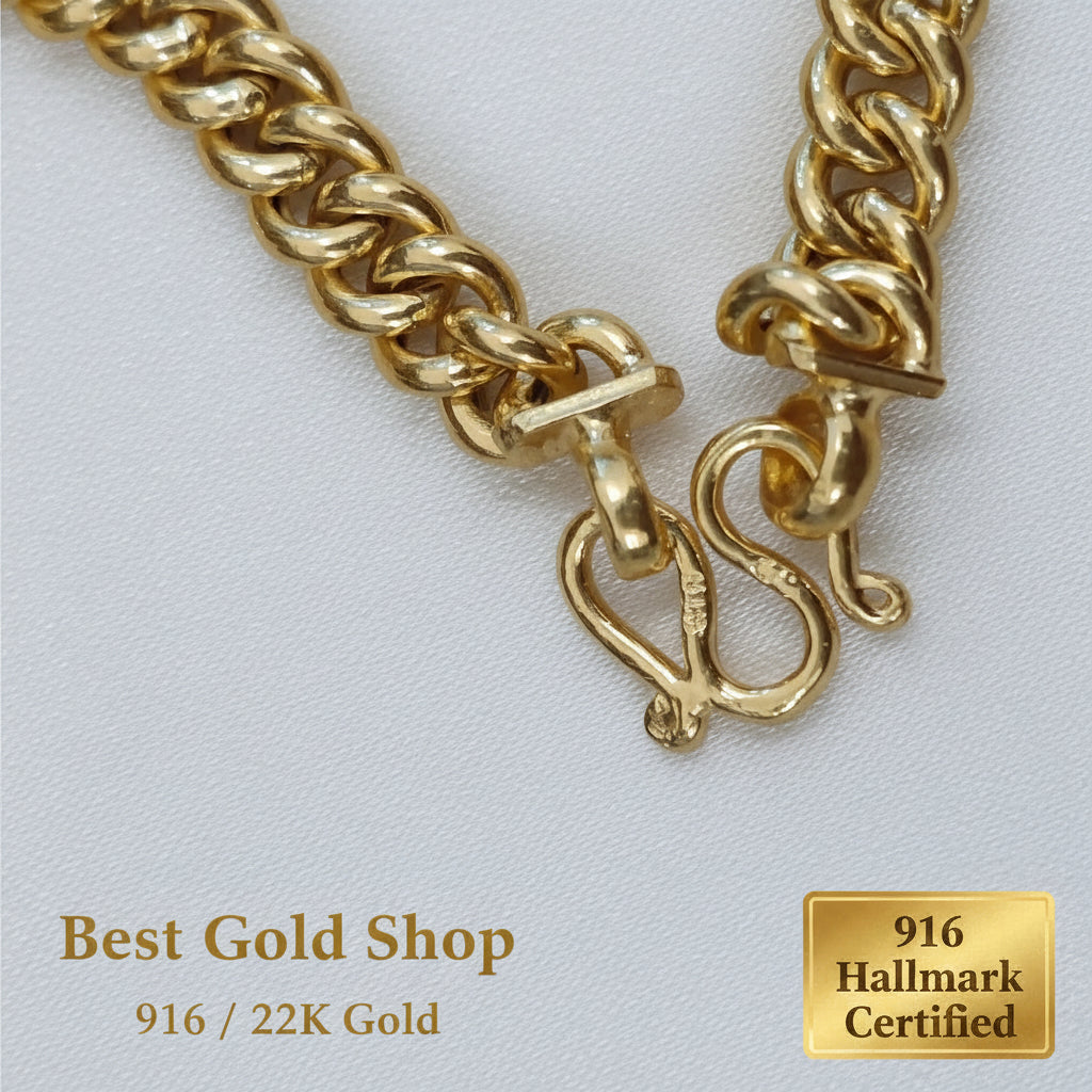 Full-length view of 916 gold hollow fishbone chain necklace