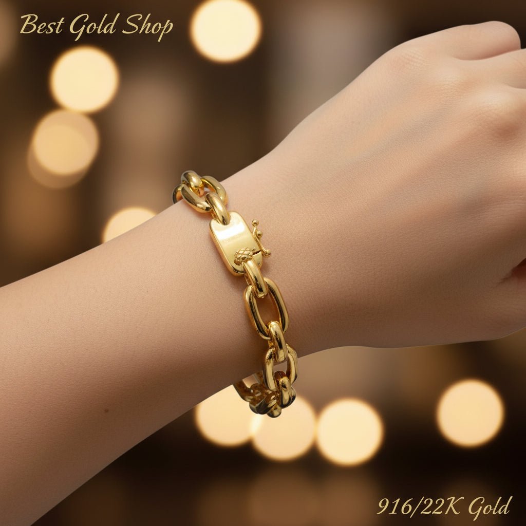 916 Gold (22K) Hollow Link Bangle Version 2: Modern Structural Elegance Jewelry for WomenBest Gold Shop