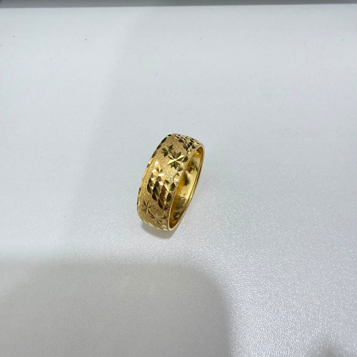916 gold hollow sandy ring V1, upright angled view