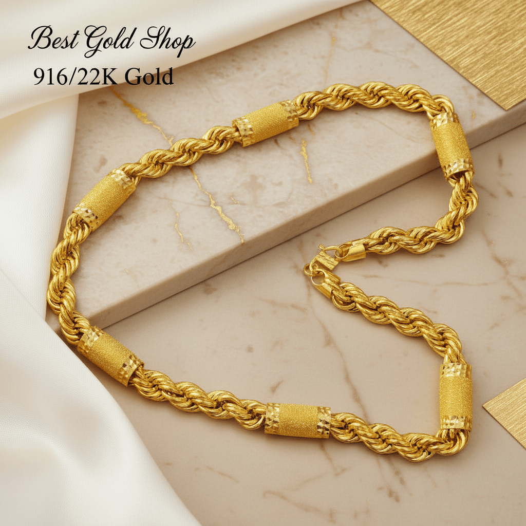916 Gold (22K) Hollow Sandy Rope Chain Necklace for WomenNecklacesBest Gold Shop
