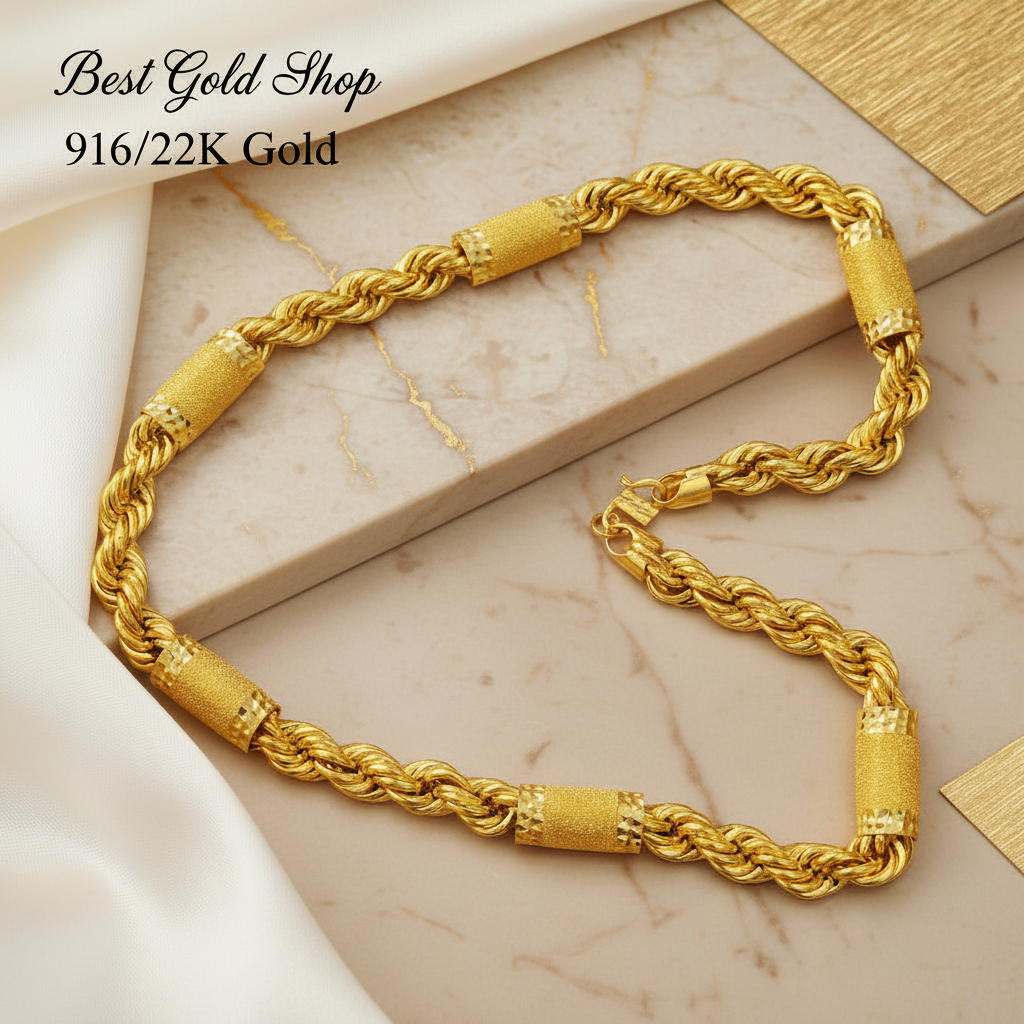 916 Gold Hollow Sandy Rope Chain