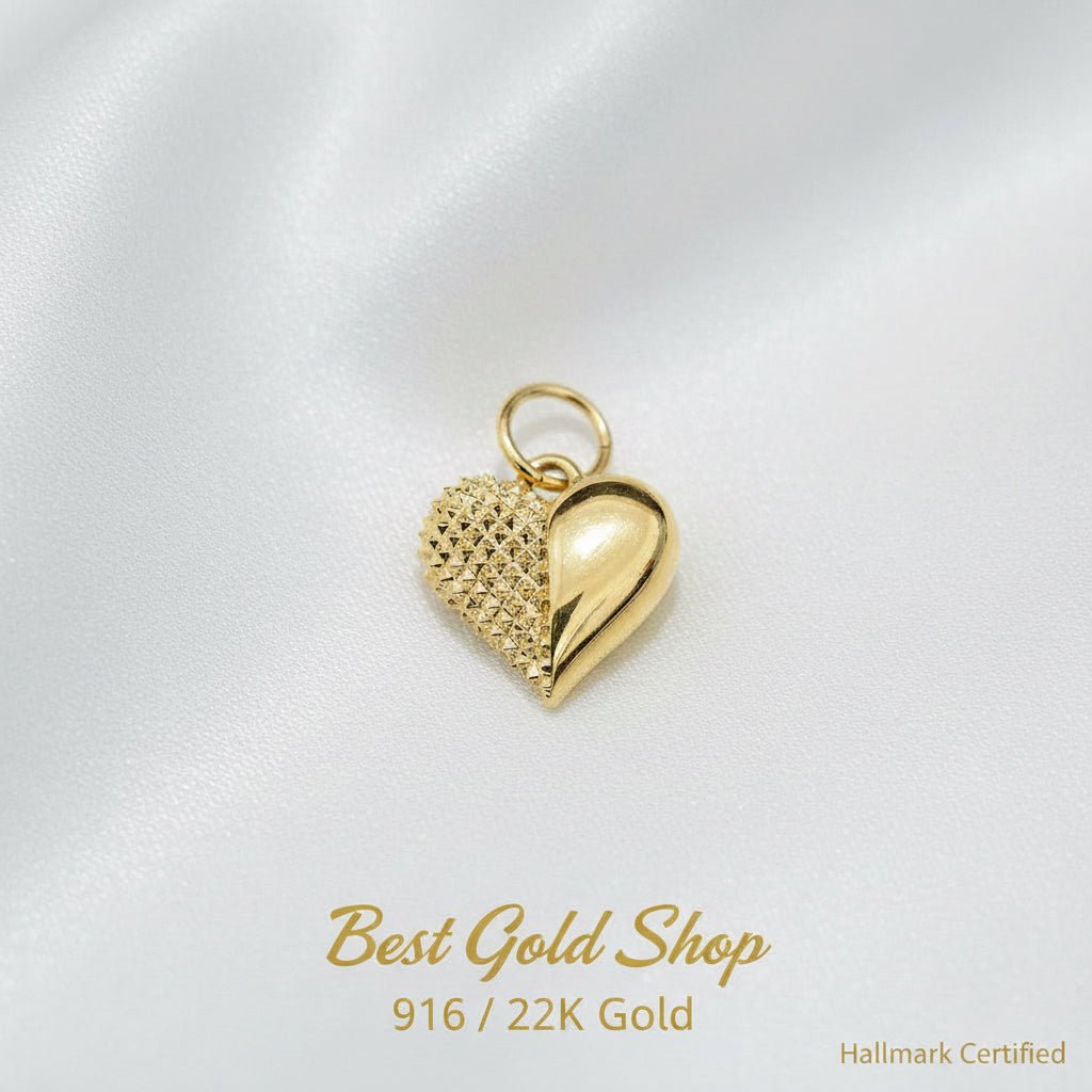 916 Gold Luna & Sol Heart pendant feather lightCharms & PendantsBest Gold Shop