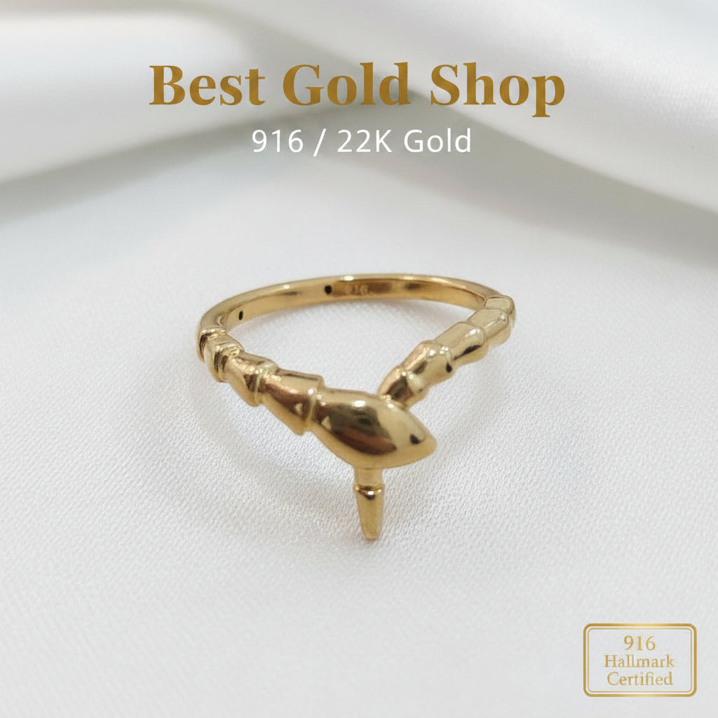 916 Gold Naga Snake Dragon Ring Feather Light