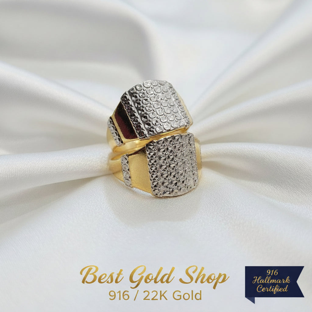 916 Gold Nugget Ring 2 tone Feather LightRingsBest Gold Shop
