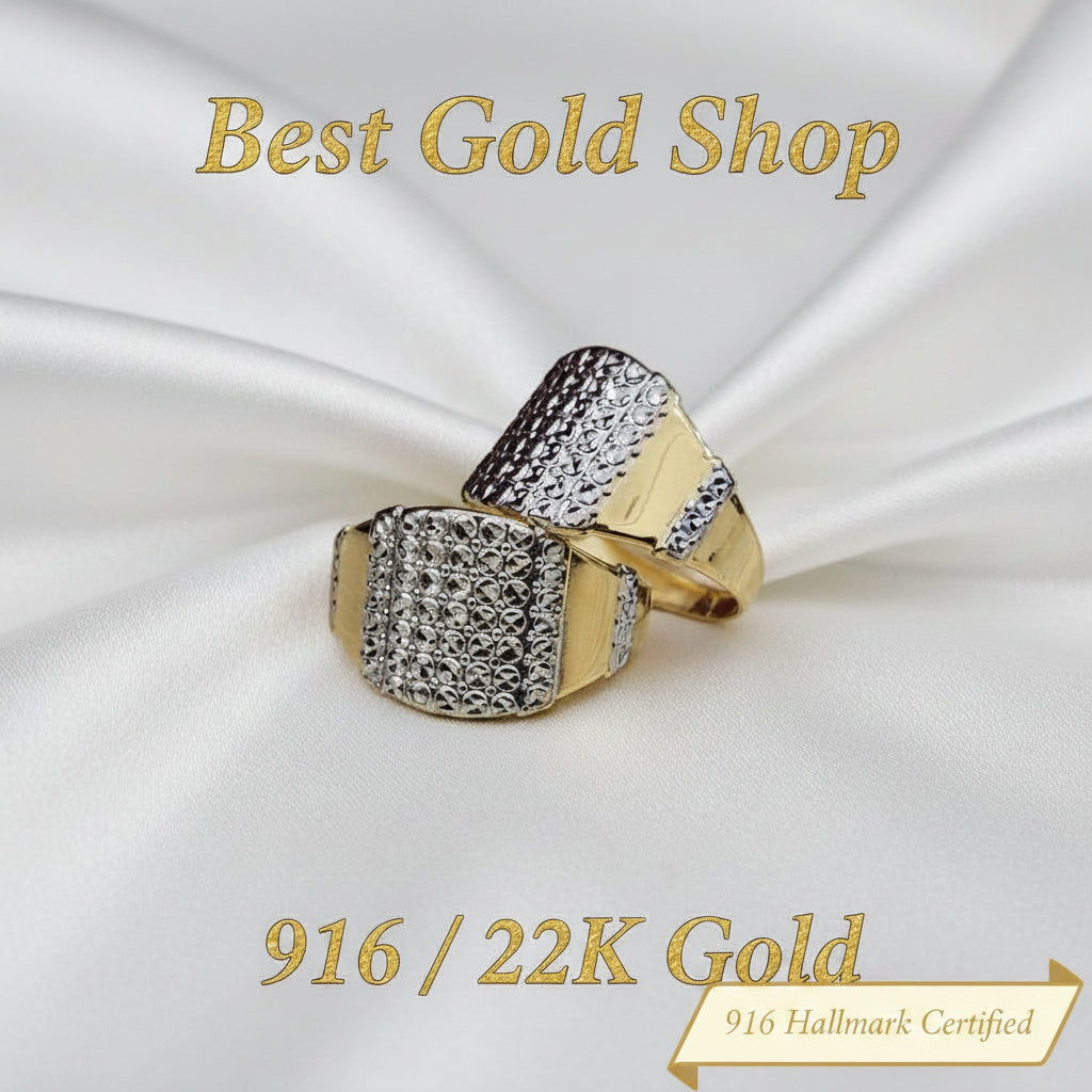 916 Gold Nugget Ring 2 tone Feather LightRingsBest Gold Shop