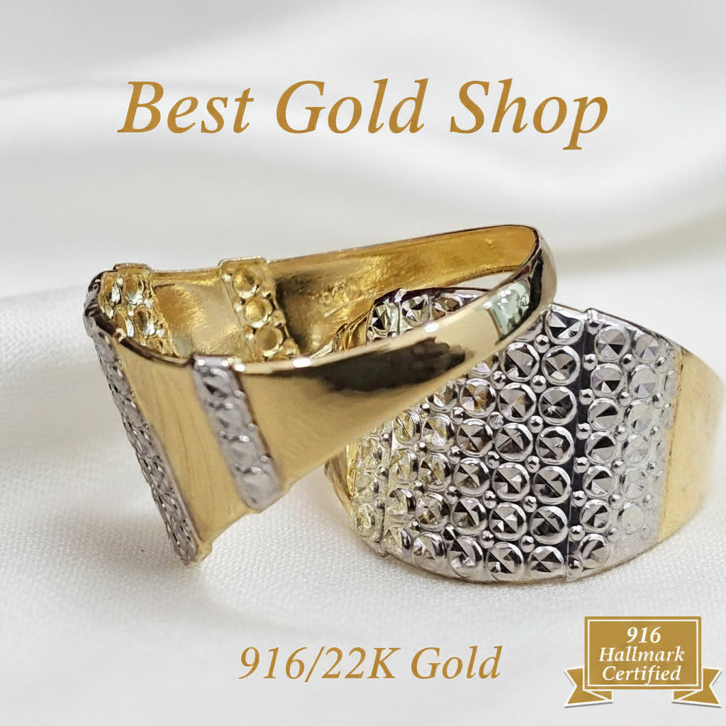 916 Gold Nugget Ring 2 tone Feather LightRingsBest Gold Shop