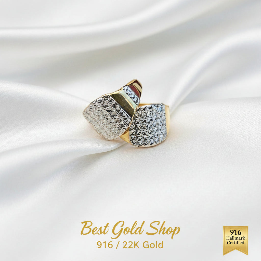 916 Gold Nugget Ring 2 tone Feather LightRingsBest Gold Shop
