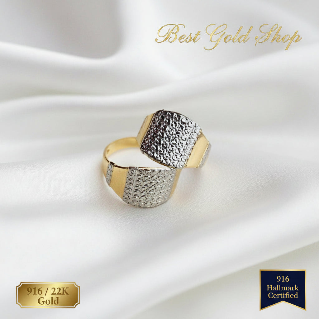 916 Gold Nugget Ring 2 tone Feather LightRingsBest Gold Shop