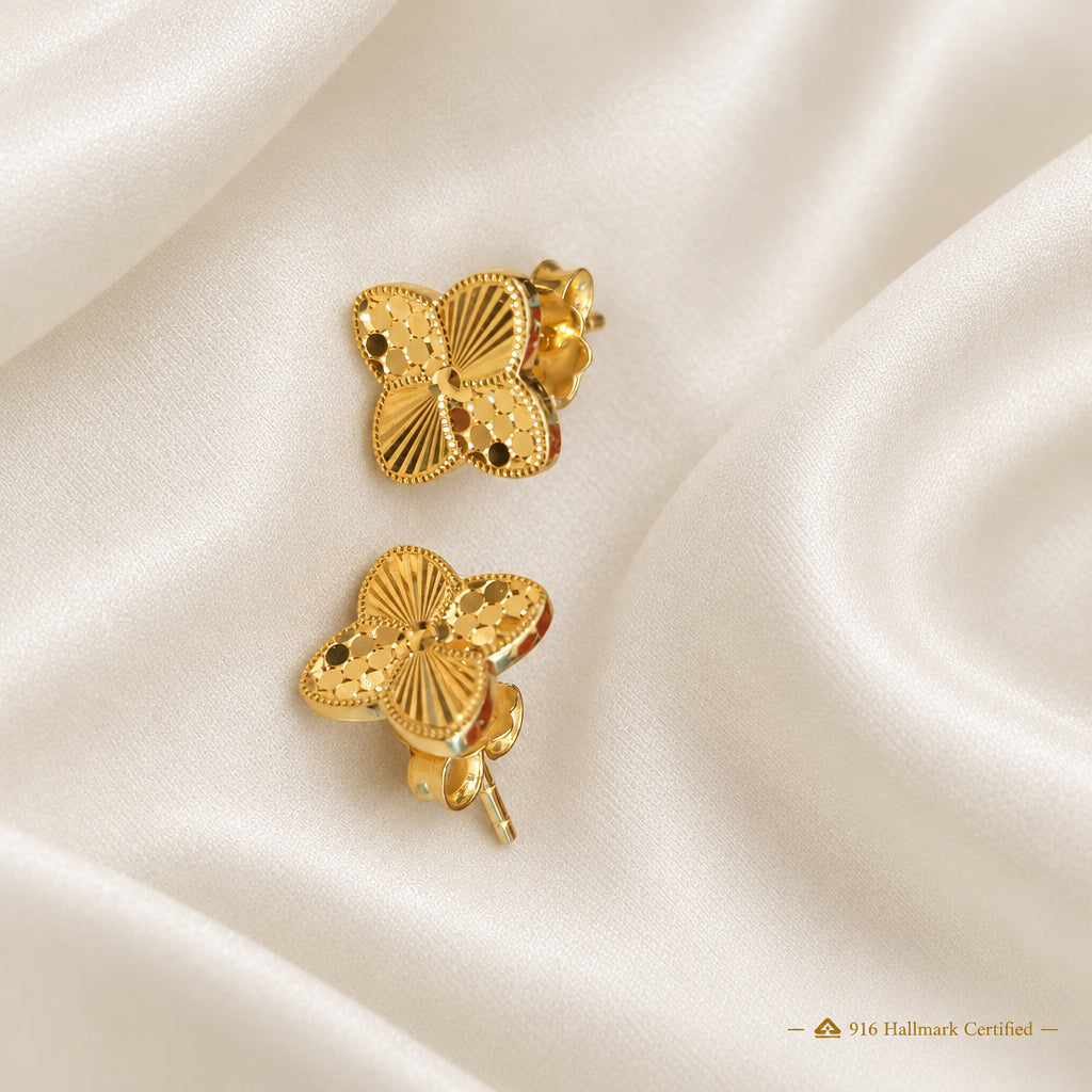 916 gold petal earrings shown from an angled view