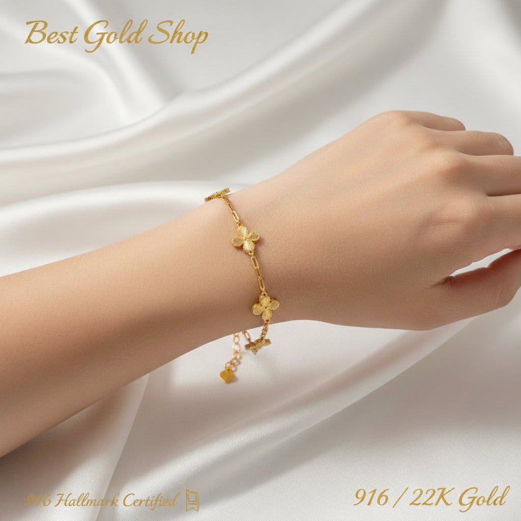 916 Gold Petal Link Bracelet | Elegant Floral-Inspired DesignBraceletsBest Gold Shop