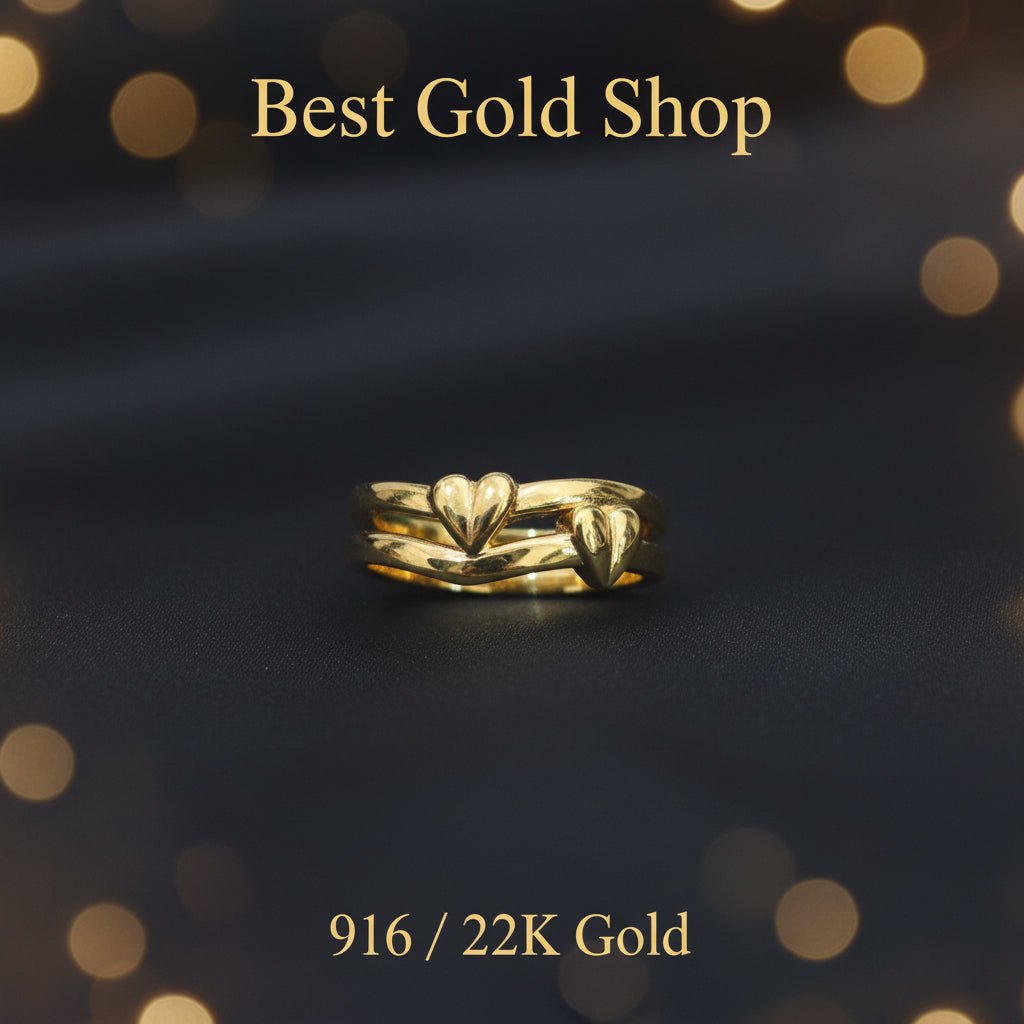 916 Gold Ring Double Heart Feather Light - 22k gold 22k gold ring - Best Gold Shop