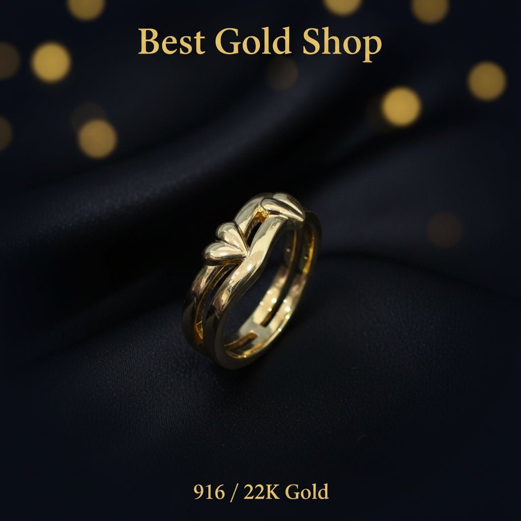 916 Gold Ring Double Heart Feather Light - 22k gold 22k gold ring - Best Gold Shop