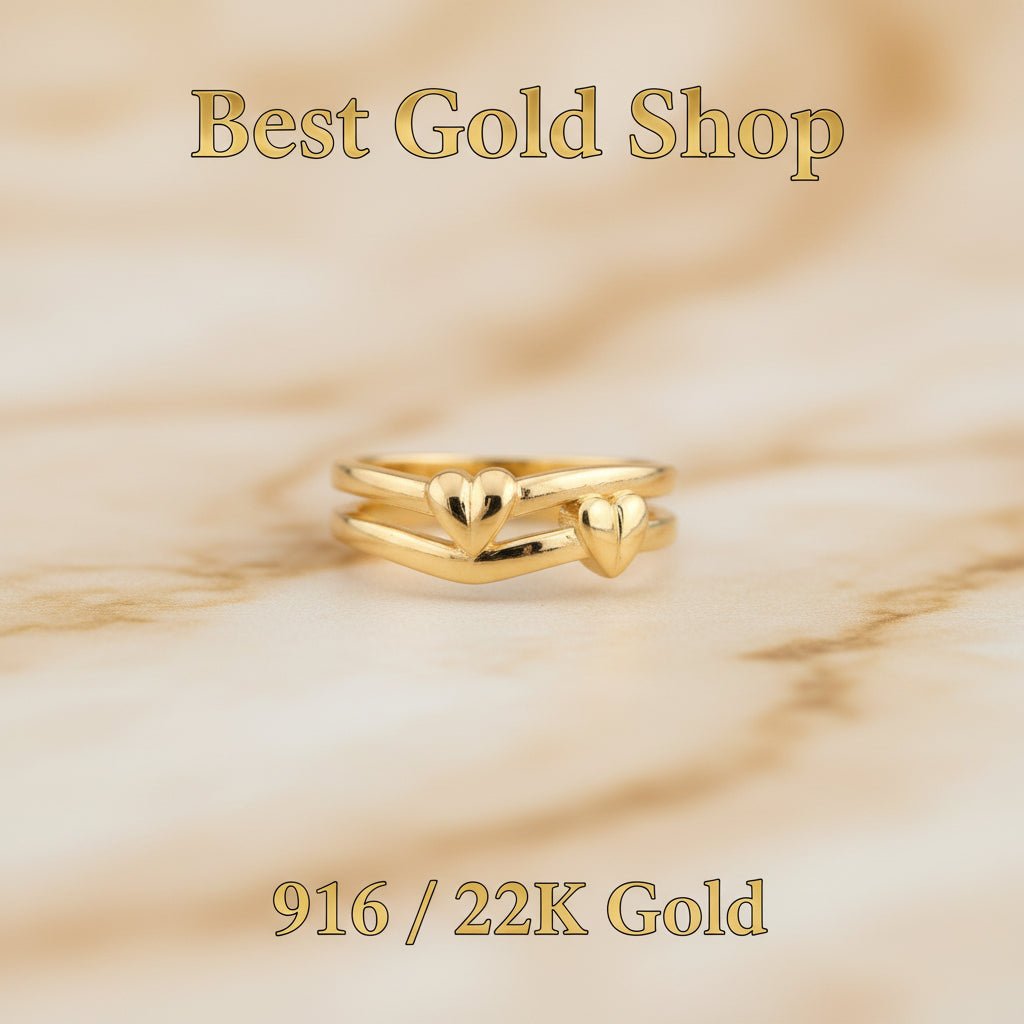 916 Gold Ring Double Heart Feather Light - 22k gold 22k gold ring - Best Gold Shop