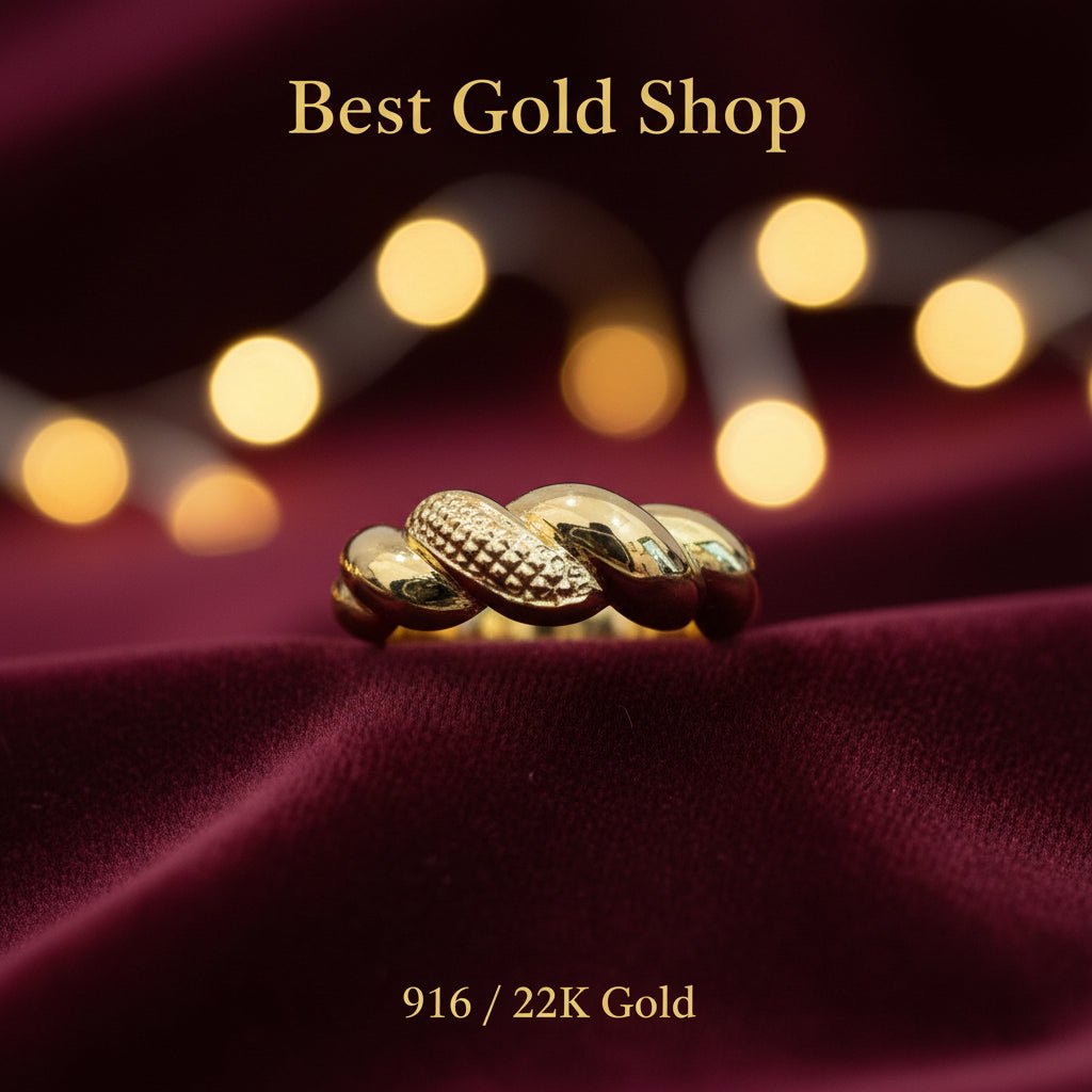 916 Gold Ring Twisted Candy Design Feather Light - 22k gold 22k gold ring - Best Gold Shop