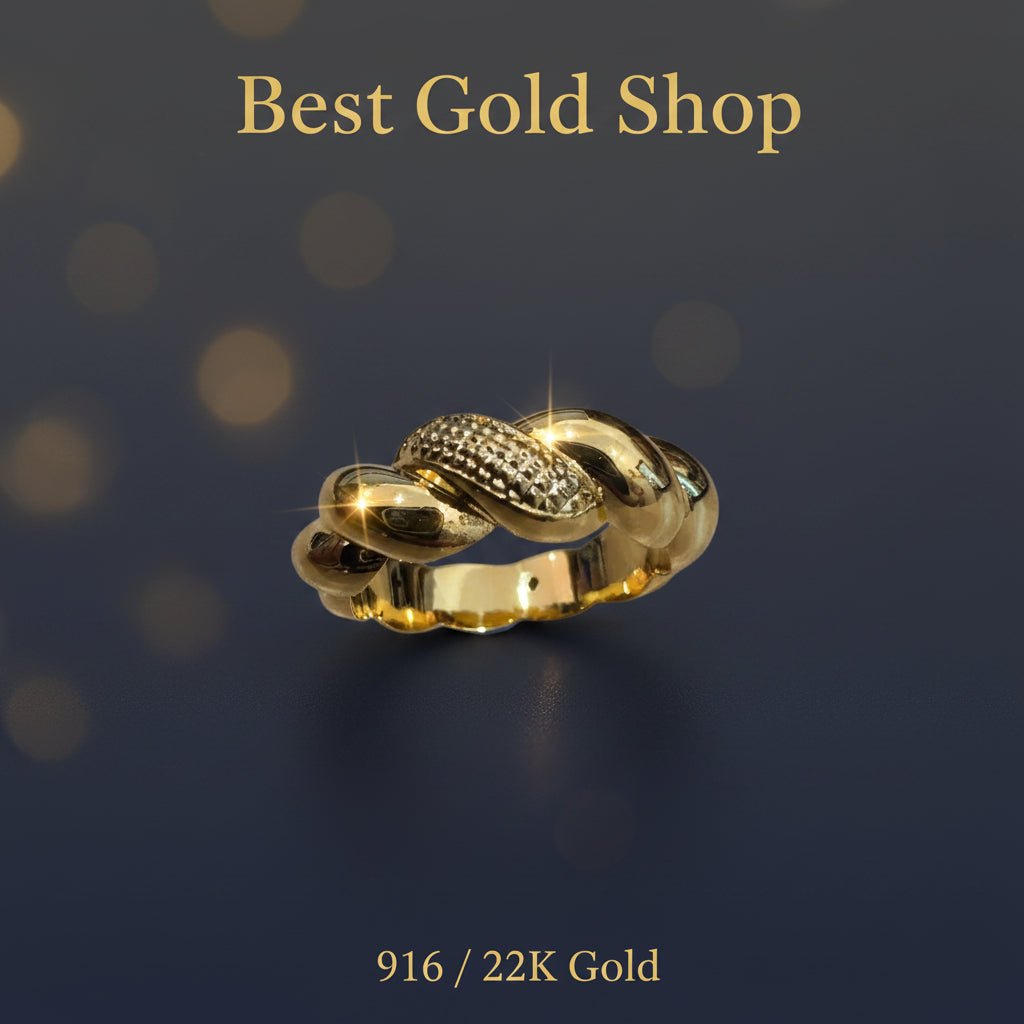 916 Gold Ring Twisted Candy Design Feather Light - 22k gold 22k gold ring - Best Gold Shop