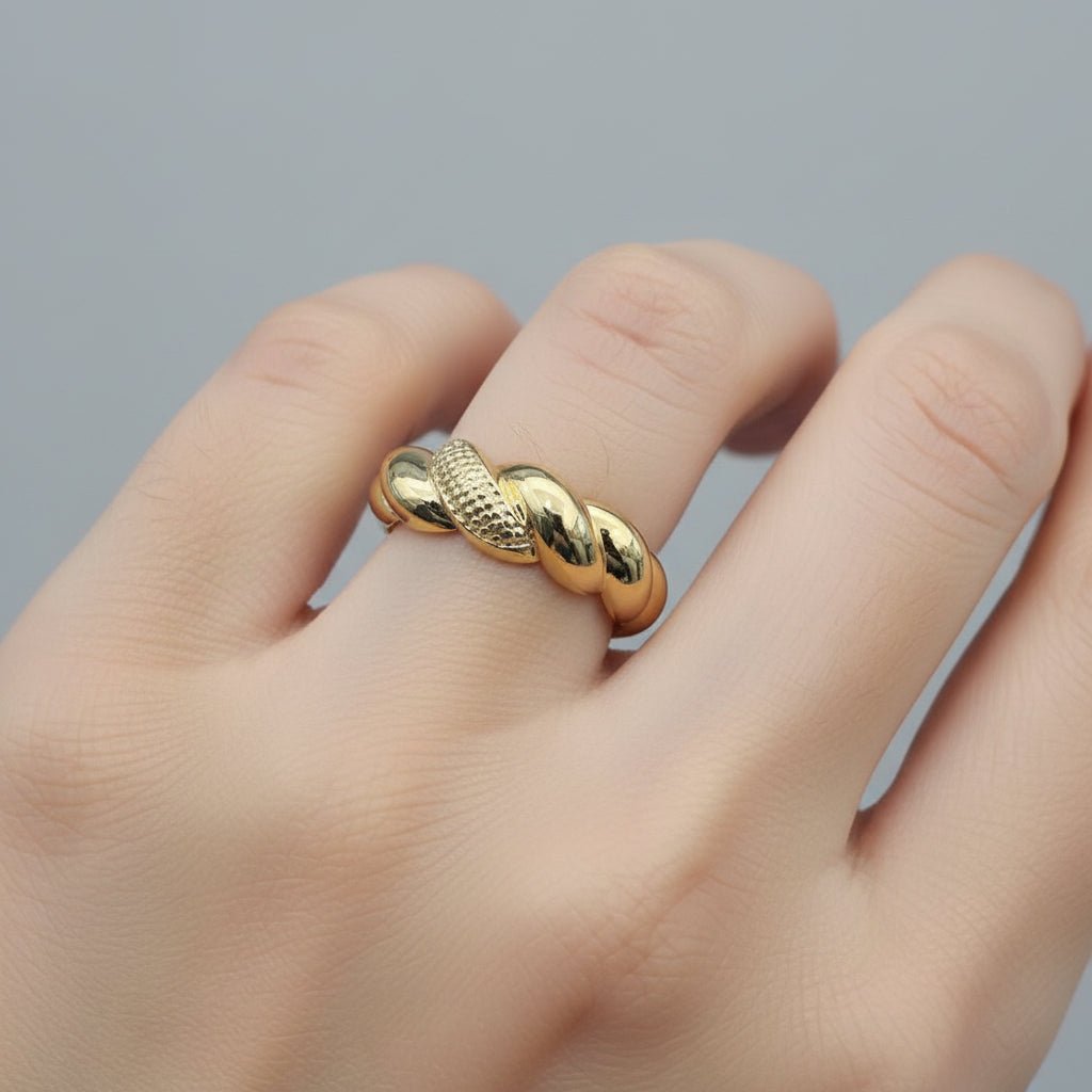 916 Gold Ring Twisted Candy Design Feather Light - 22k gold 22k gold ring - Best Gold Shop