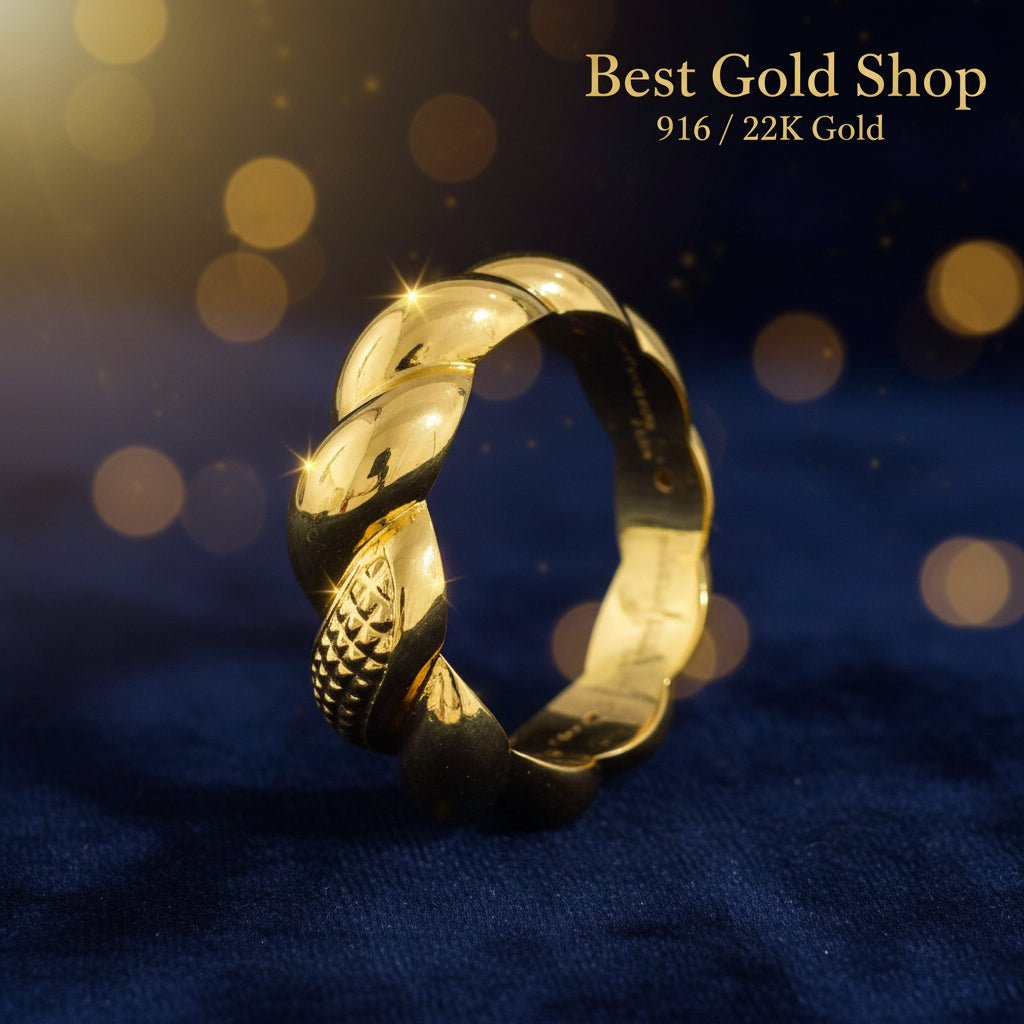 916 Gold Ring Twisted Candy Design Feather Light - 22k gold 22k gold ring - Best Gold Shop