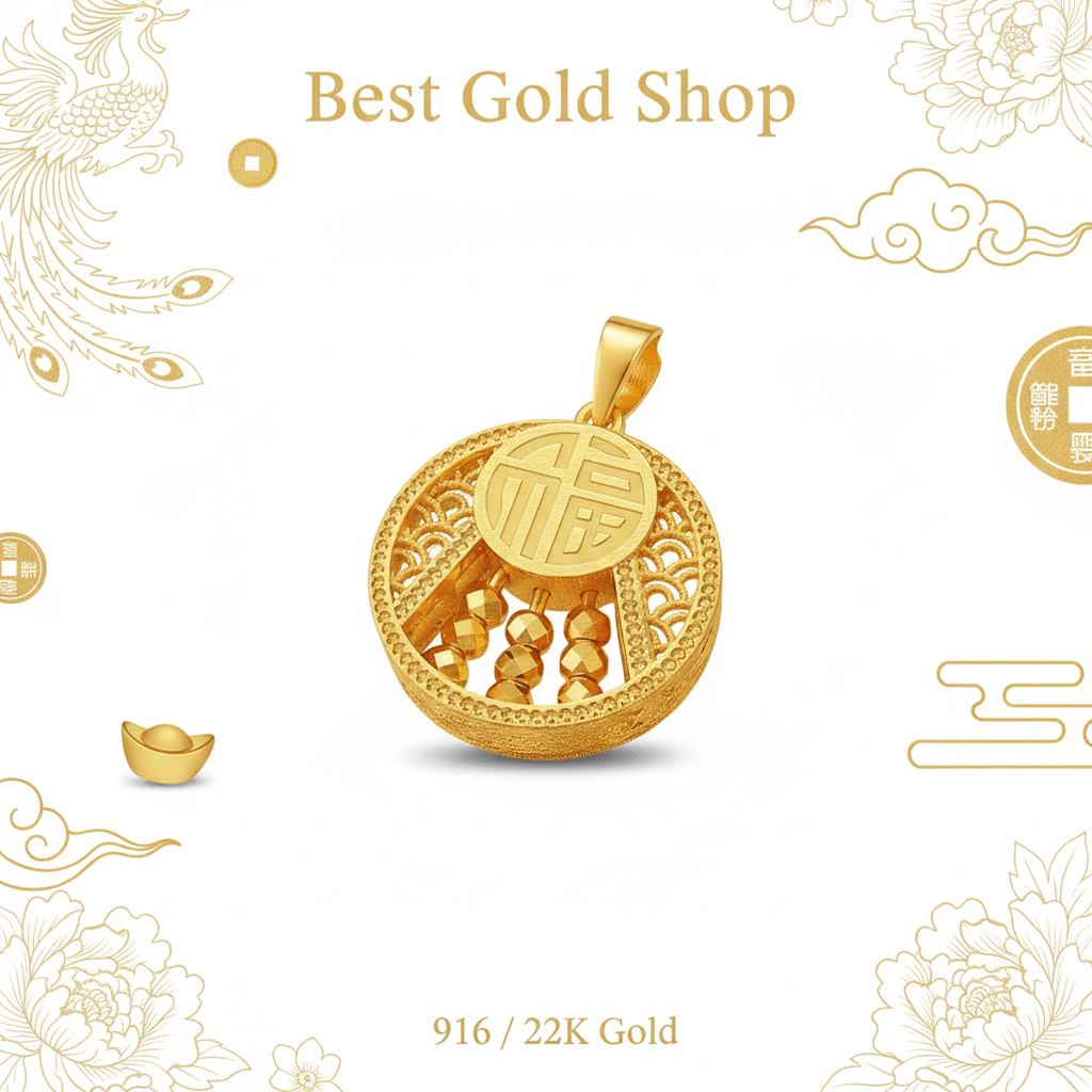 916 Gold Round Fortune Abacus PendantCharms & PendantsBest Gold Shop