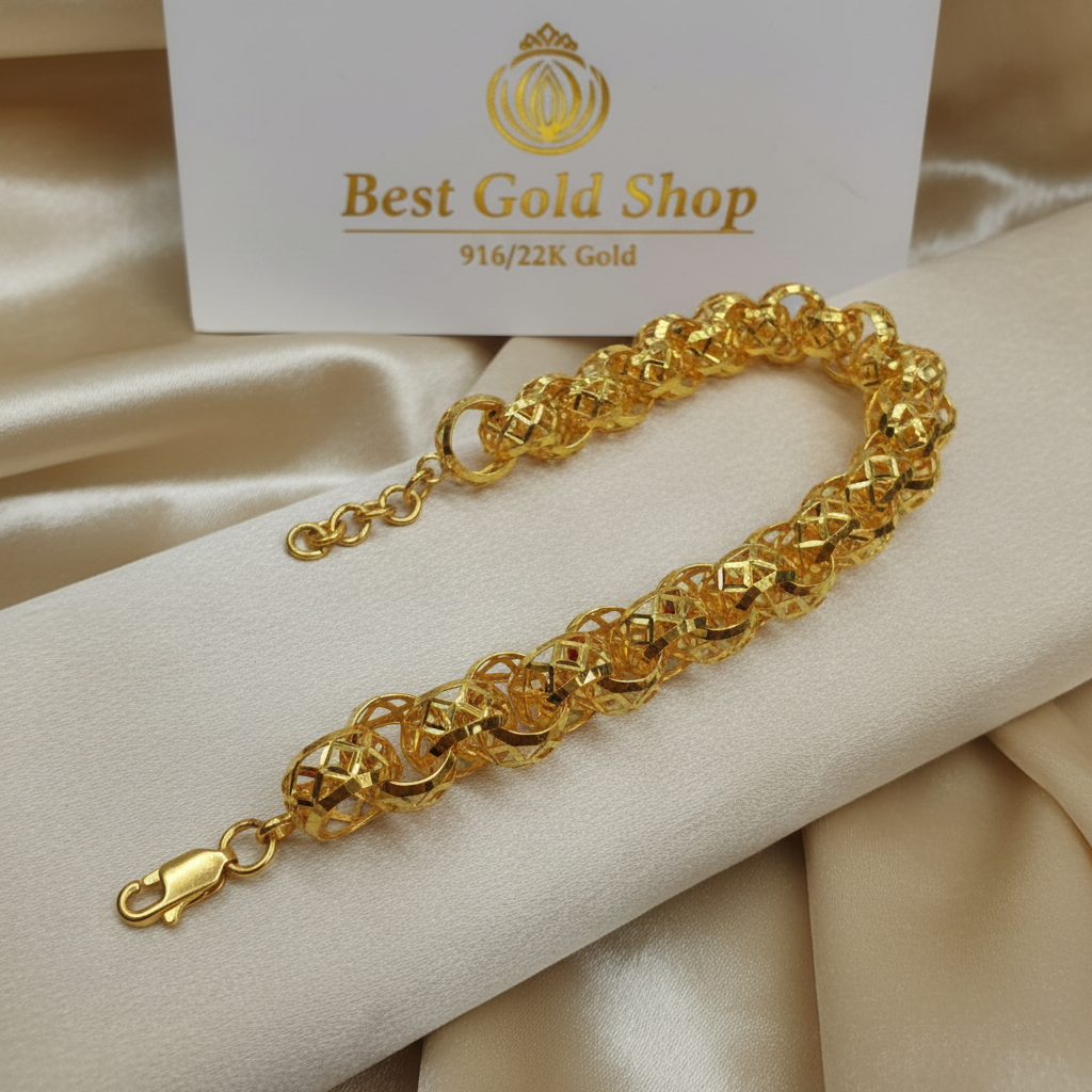 916 Gold Round Wave Anchor Link Bracelet