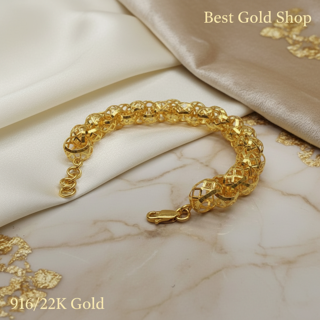 916 Gold Round Wave Anchor Link Bracelet
