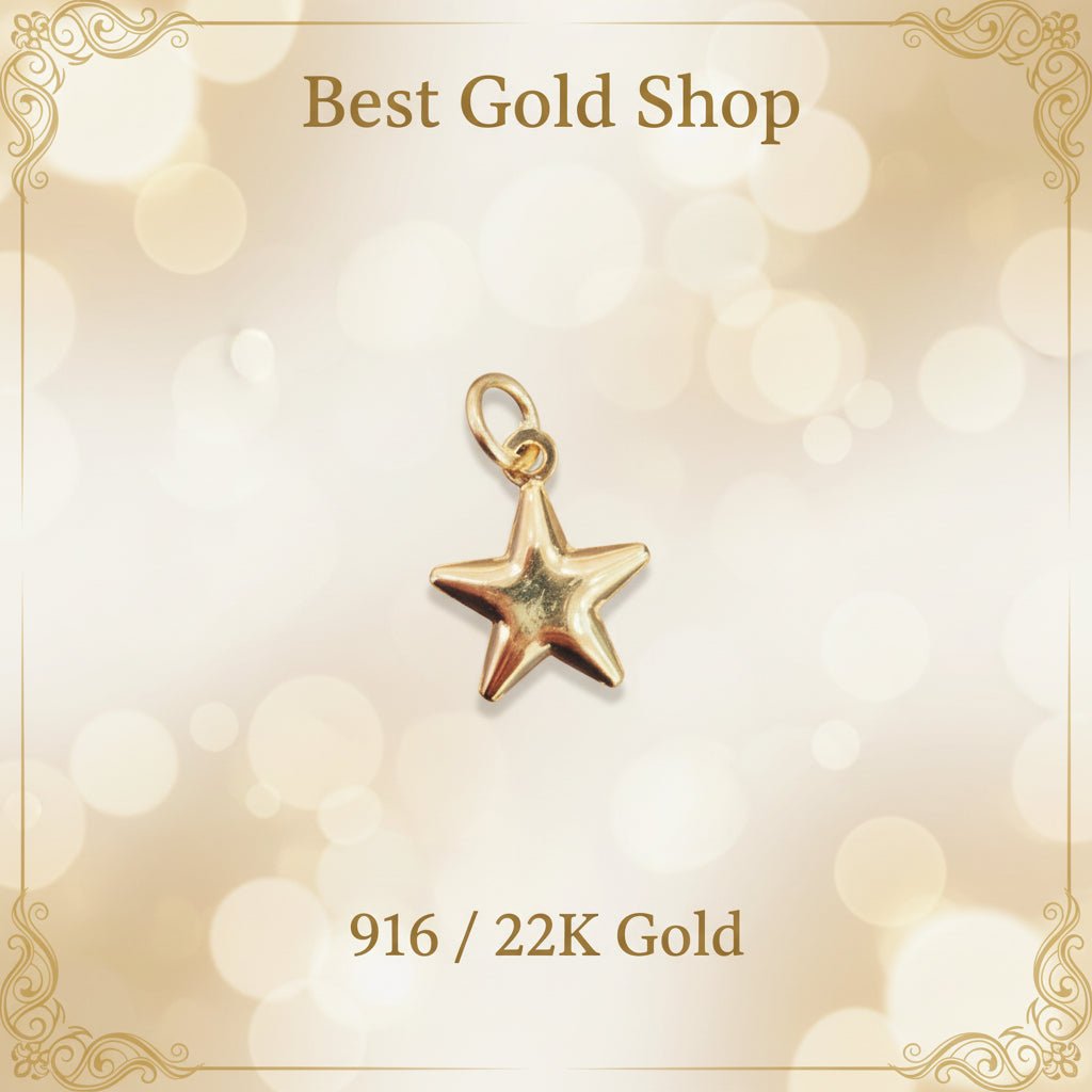 916 Gold Shiny Star Pendant - 22k gold 22k gold pendant 916 gold Charms & Pendants
