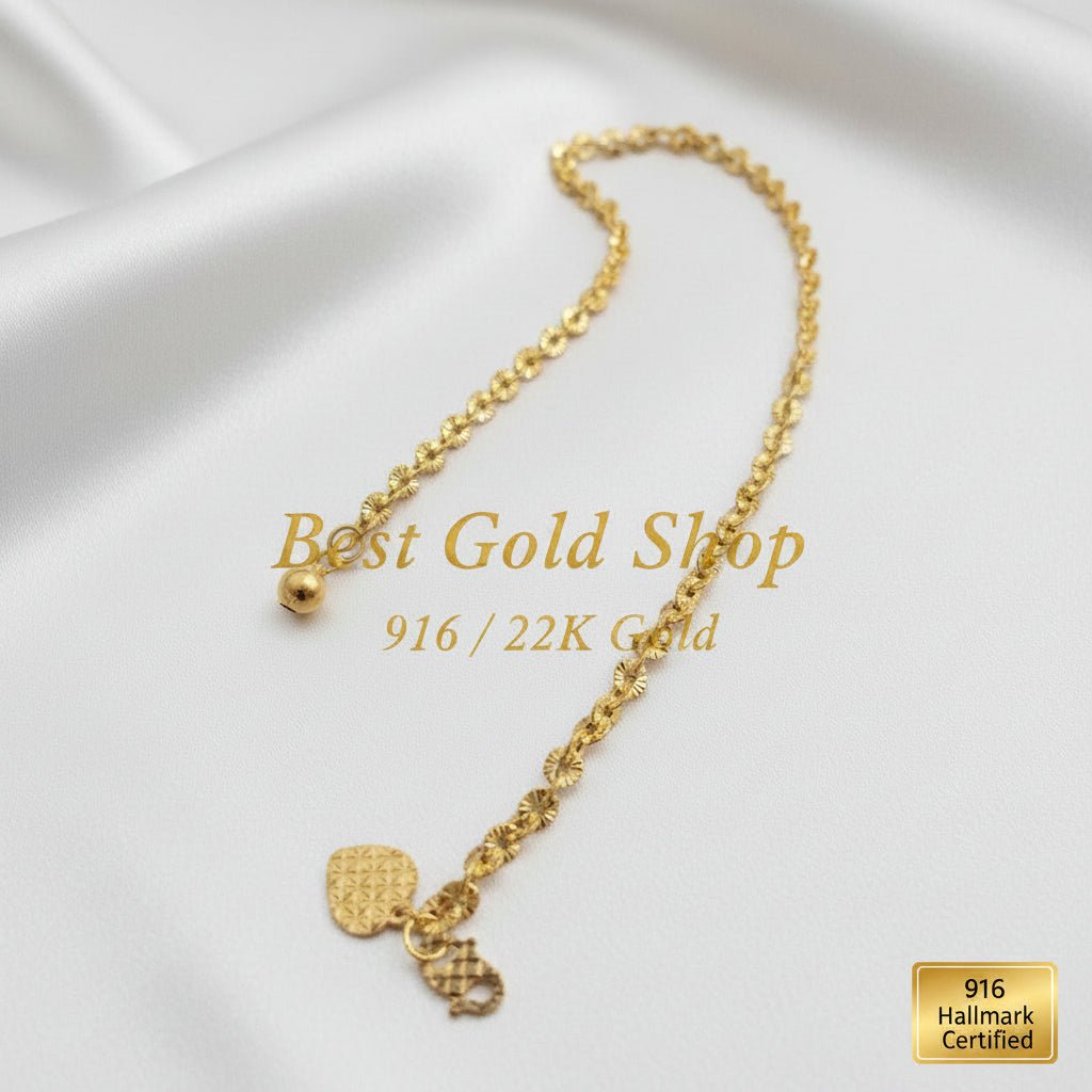 22K gold sunflower anklet detail