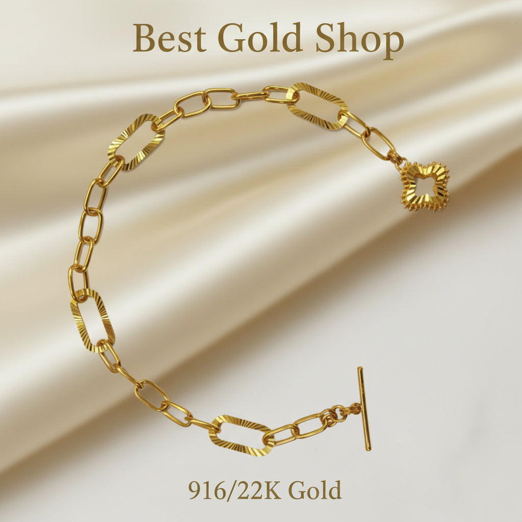 916 Gold (22K) T Bar with Sun Design Ring Bracelet for WomenBraceletsBest Gold Shop