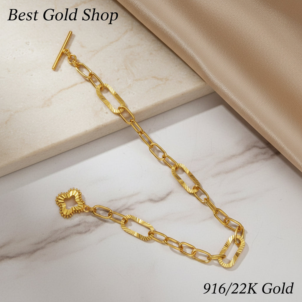 916 Gold (22K) T Bar with Sun Design Ring Bracelet for WomenBraceletsBest Gold Shop