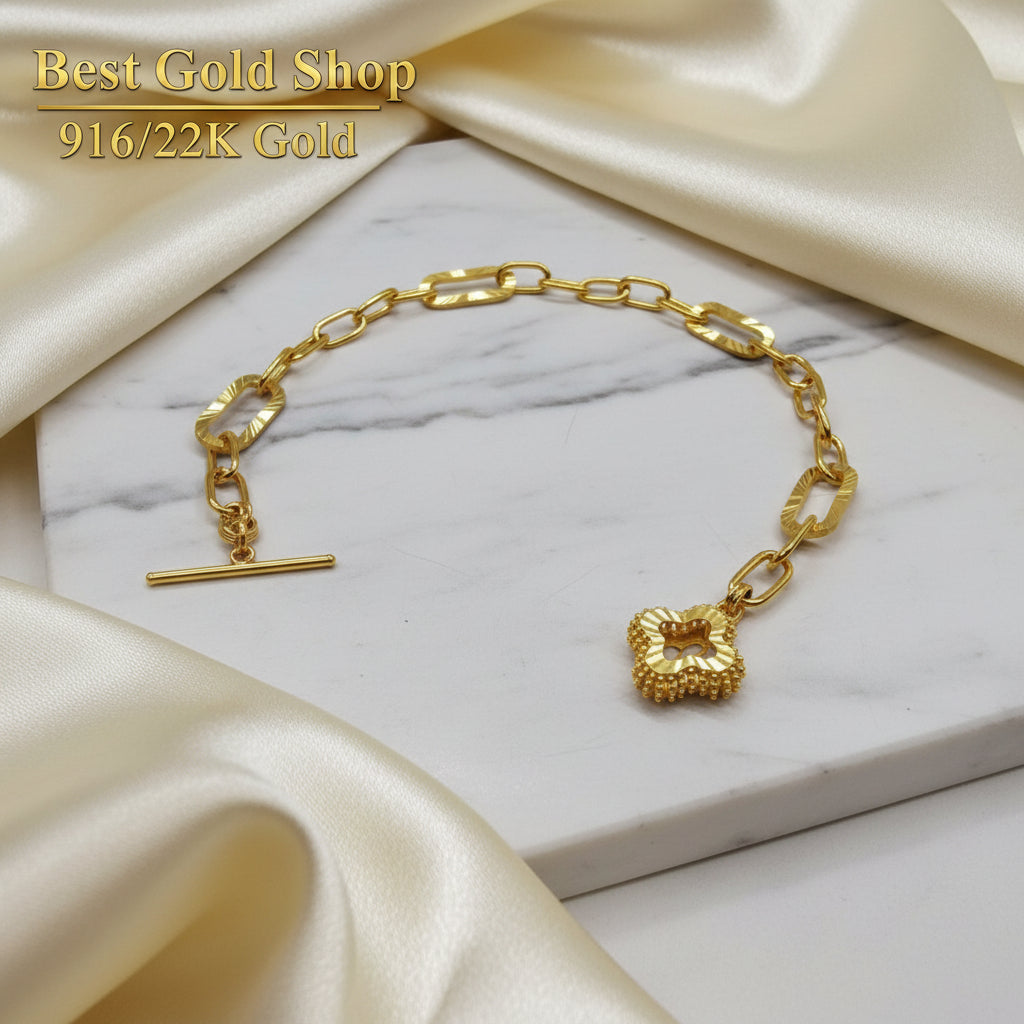 916 Gold (22K) T Bar with Sun Design Ring Bracelet for WomenBraceletsBest Gold Shop