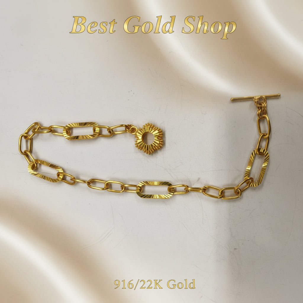 916 Gold (22K) T Bar with Sun Design Ring Bracelet for WomenBraceletsBest Gold Shop
