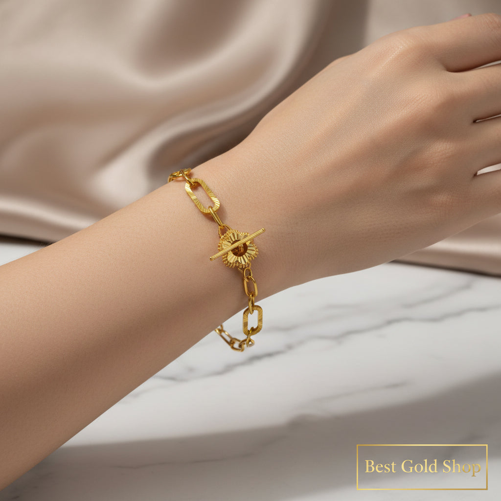 916 Gold (22K) T Bar with Sun Design Ring Bracelet for WomenBraceletsBest Gold Shop