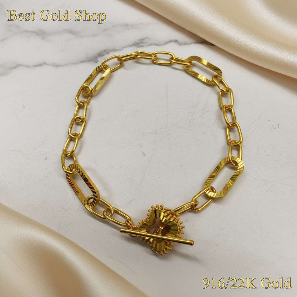 916 Gold (22K) T Bar with Sun Design Ring Bracelet for WomenBraceletsBest Gold Shop