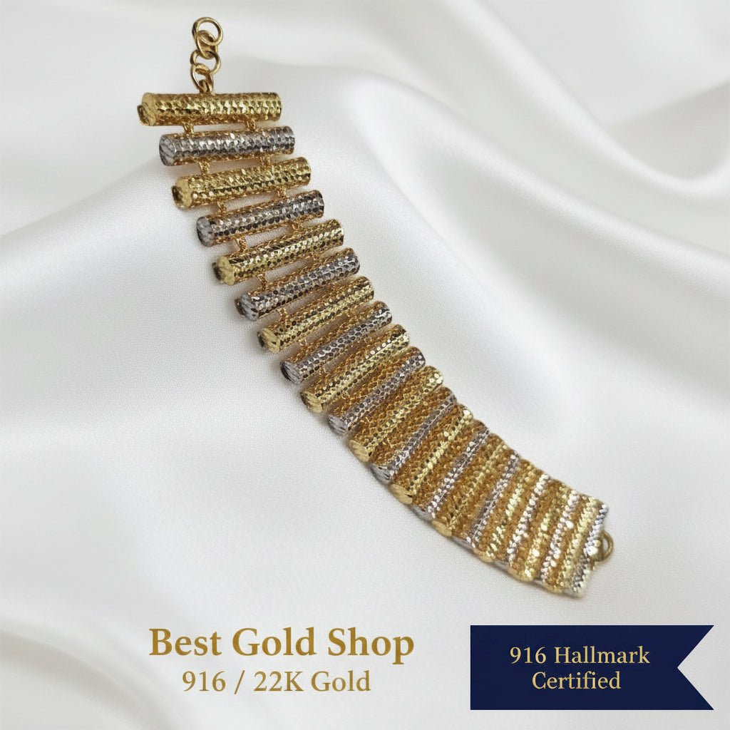 916 Gold Two-Tone Elegance Railway Bracelet Simple and ElegantBraceletsBest Gold Shop