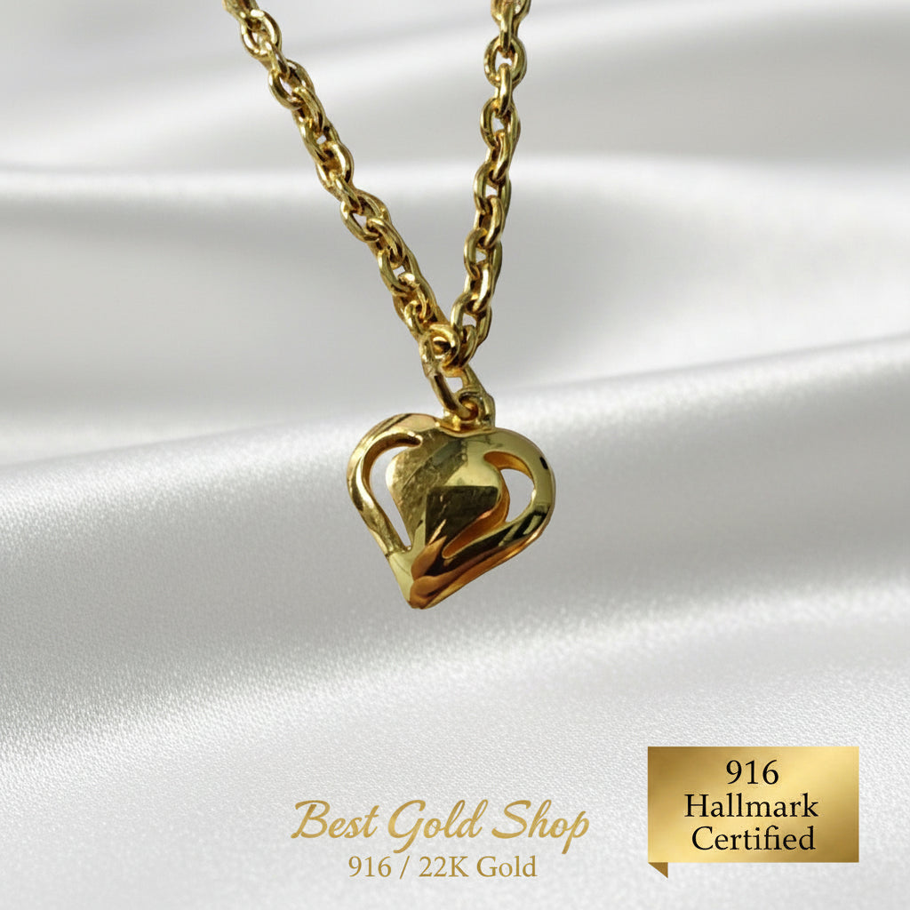 916 Gold Wan Zi Dangling Heart Bracelet | Slim 22K Design - View 13