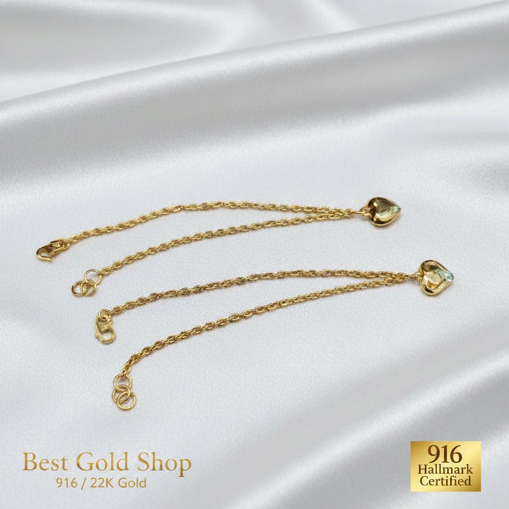 916 Gold Wan Zi Dangling Heart Bracelet Slim elegant designBraceletsBest Gold Shop