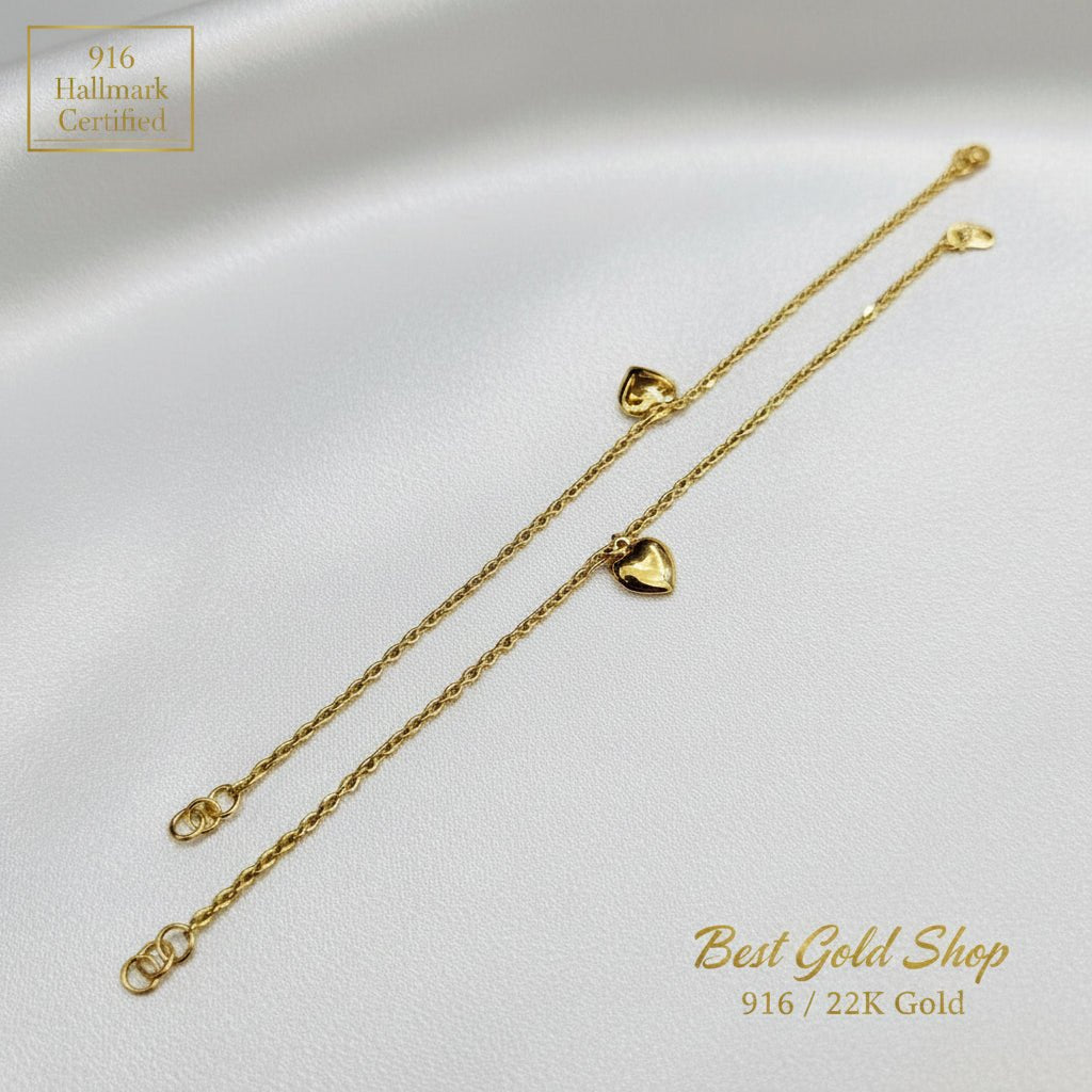 916 Gold Wan Zi Dangling Heart Bracelet Slim elegant designBraceletsBest Gold Shop